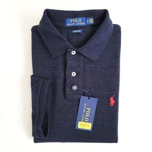 NEW Polo Ralph Lauren Heathered Knit Navy Blue Polo Shirt Classic Fit Mens M